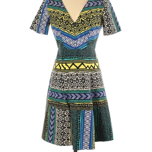 Plenty By Tracy Reese Dress Yellow Tan Black SSleeve Embroider Sz 4 #499 - Picture 2 of 4